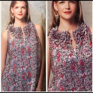 CAbi liberty floral ruffle neck blouse S